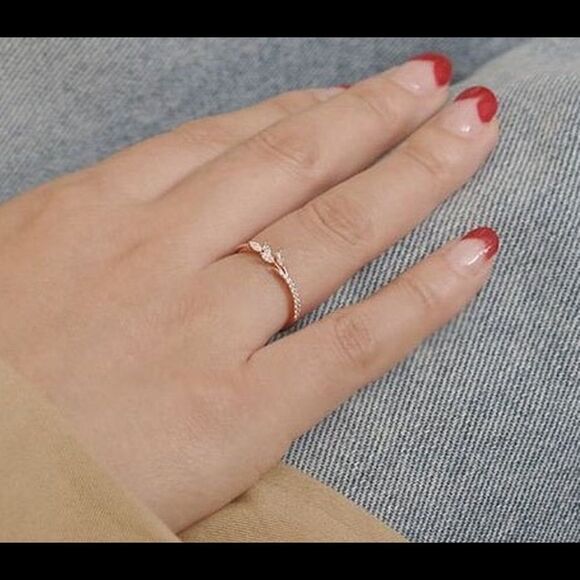 Rose Gold Dainty Marquis Leaf & Branch Ring - Picture 6 of 6